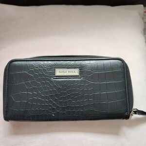 Gigi Hill Black Crocodile-Embossed Wallet